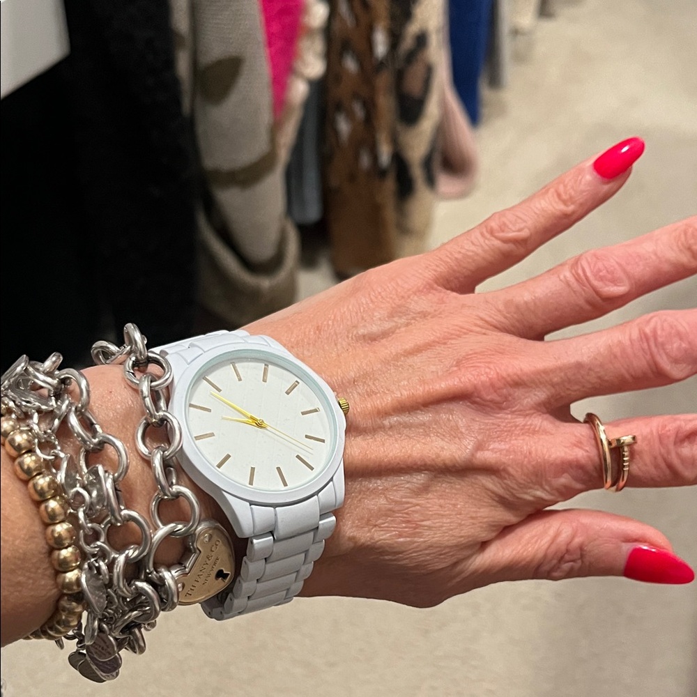 Chic White Women's Watch with Gold Details